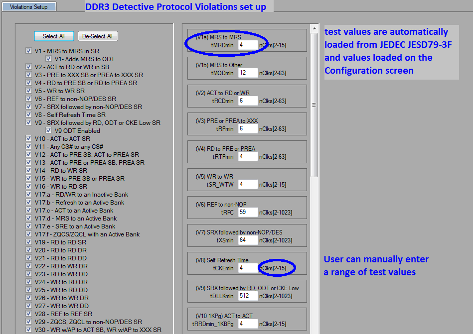 DDR3 Detective Protocol Violations Set Up